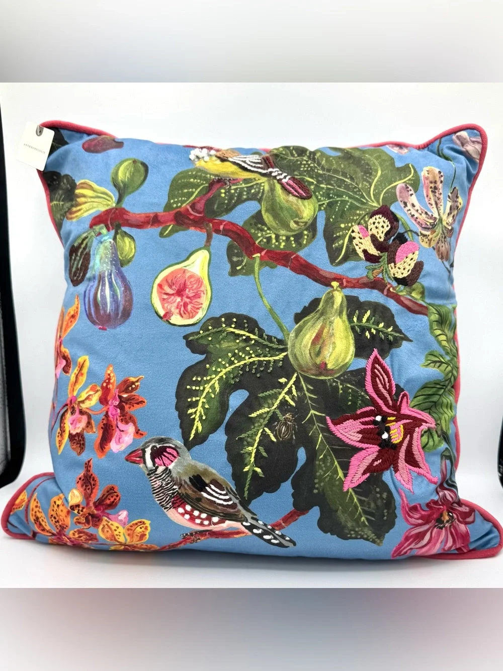 Anthropologie Nathalie Lete Embroidered Velvet Pillow, Wedgwood Blue
